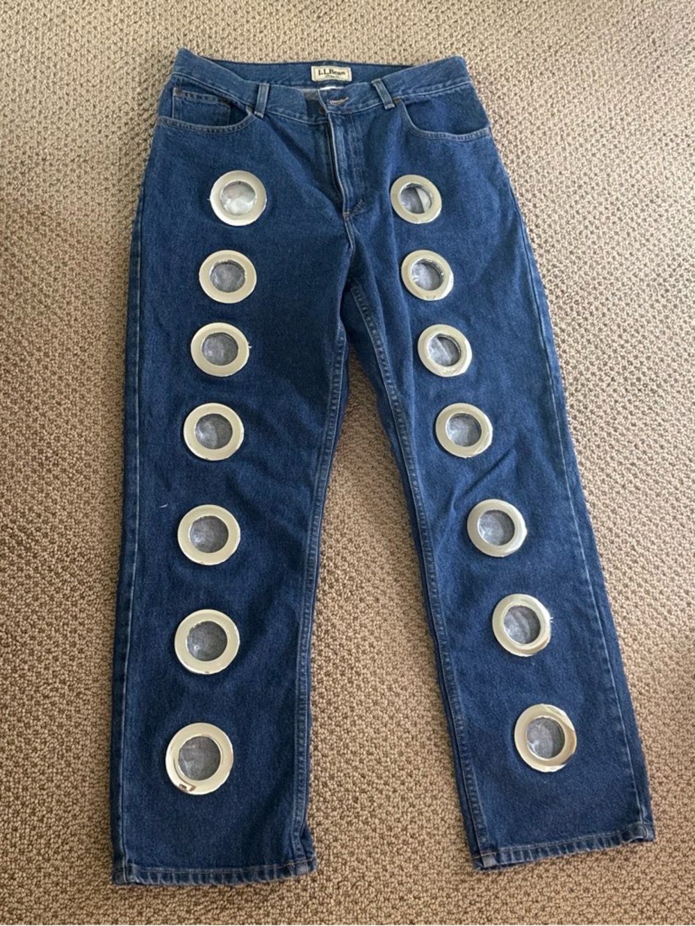 L.L. Bean Women's Dark Blue Denim Jeans with Metallic Grommet Detail